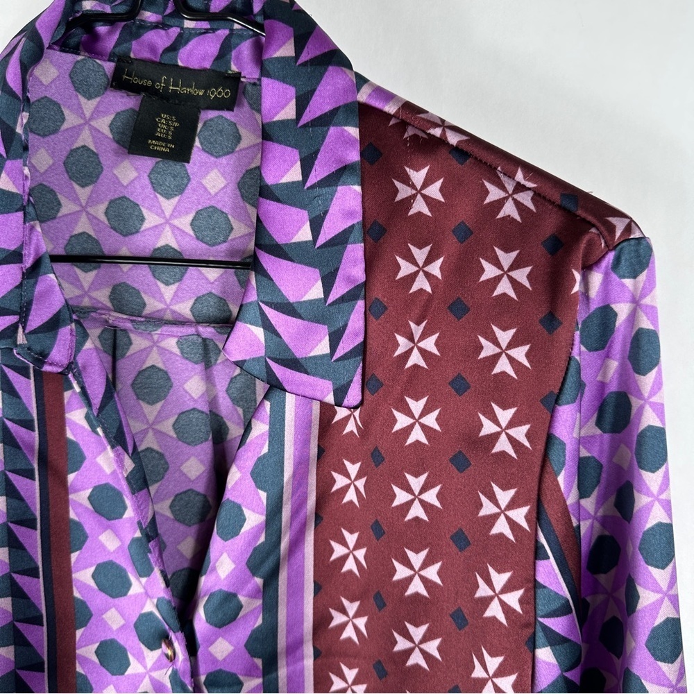 House of Harlow Purple and Brown Patterned Women's Top | Size Small - Picture 3 of 10